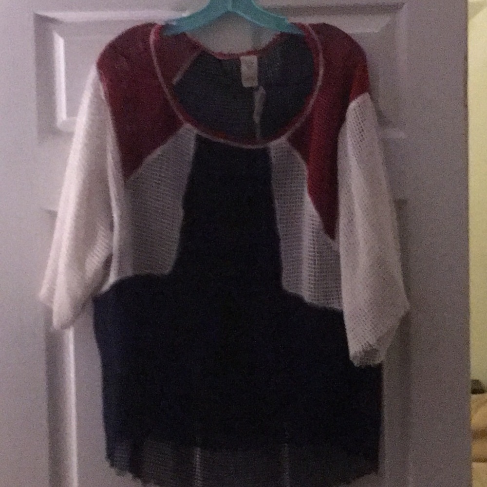 Free People Red white and blue mesh T.